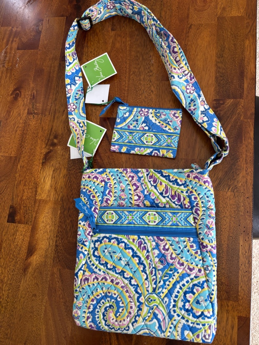 Vera Bradley Blue Multi Paisley Quilted Crossbody with Card Wallet